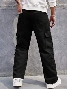 AXEPEAK Pantalones vaqueros cargo de hombre con bolsillo con solapa lateral, listos para el streetwear