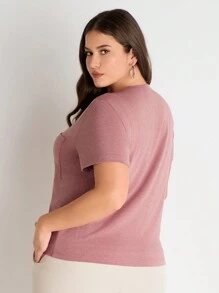 SHEIN BASICS Women's Plus Size Round Neck T-Shirt - Multicolor - View 2