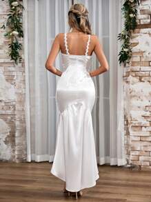 SHEIN Belle Solid Color V-Neck Fish Tail Hem Cami Dress