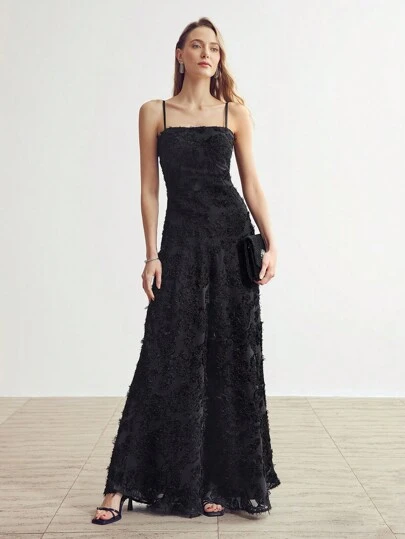 BLACK EMBROIDERED STRAPLESS MAXI DRESS, WOMEN OUTFIT,SUMMER OUTFITS