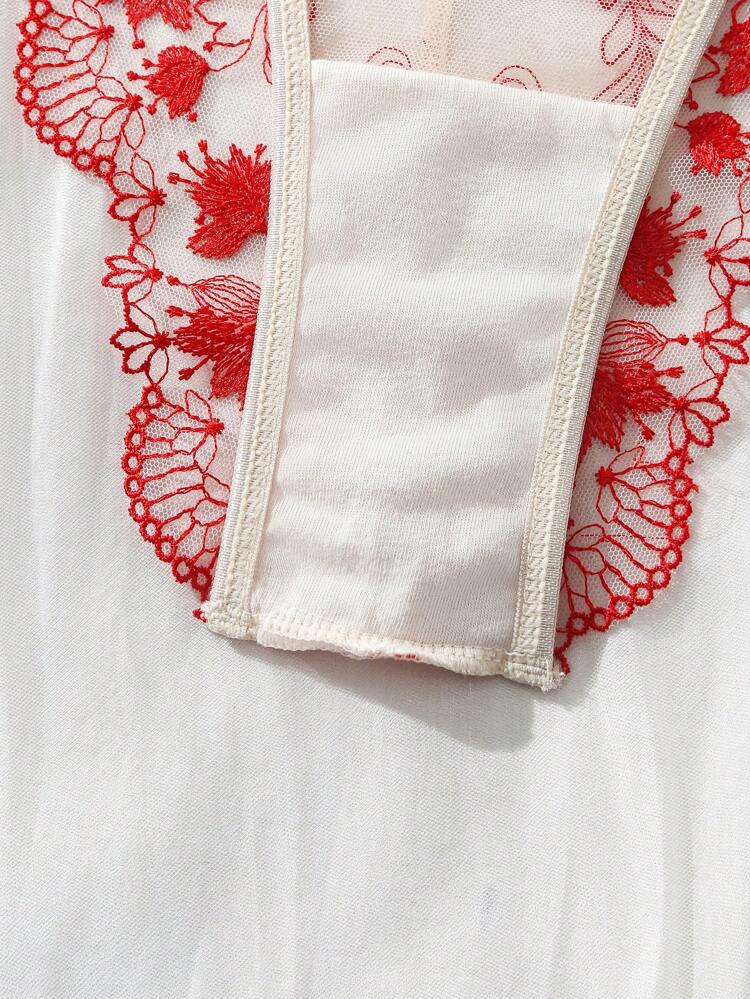 Red Embroidery Bra & Panty Lingerie Set For Women