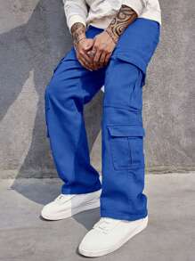 Manfinity 男士有蓋口袋側工裝寬鬆牛仔褲