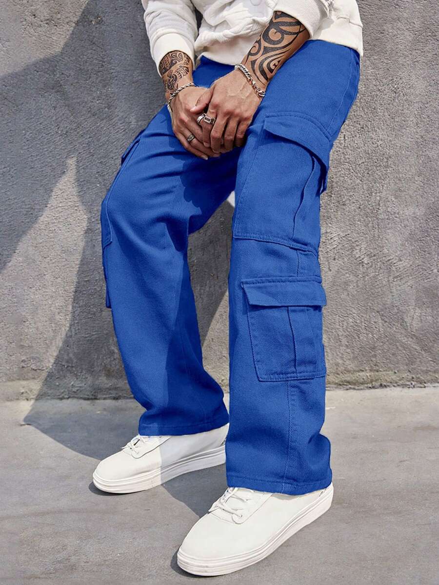 Manfinity 男士有蓋口袋側工裝寬鬆牛仔褲