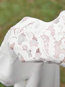 SHEIN Clasi 女士純色蕾絲拼接剪口領連衣裙 - 白色 - 查看 6