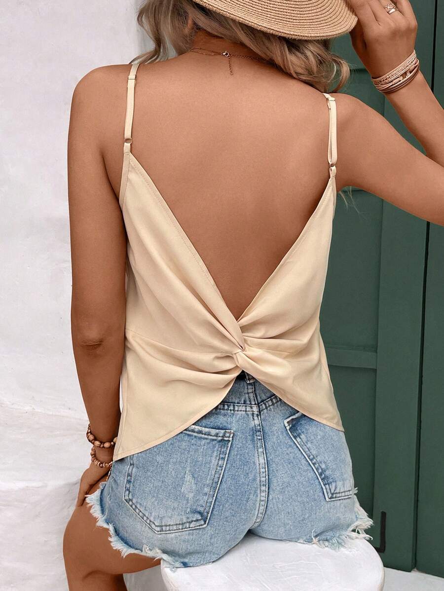 SHEIN Frenchy 女士夏季花卉印花细肩带吊带背心，布里奇顿 - 杏色 - 查看 1