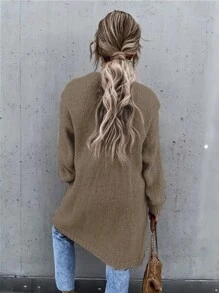 Chiquease Màu thuần Lỏng lẻo phù hợp Khăn quàng Áo len Mở Với Đôi vai - Màu nâu  Mocha - Xem 2