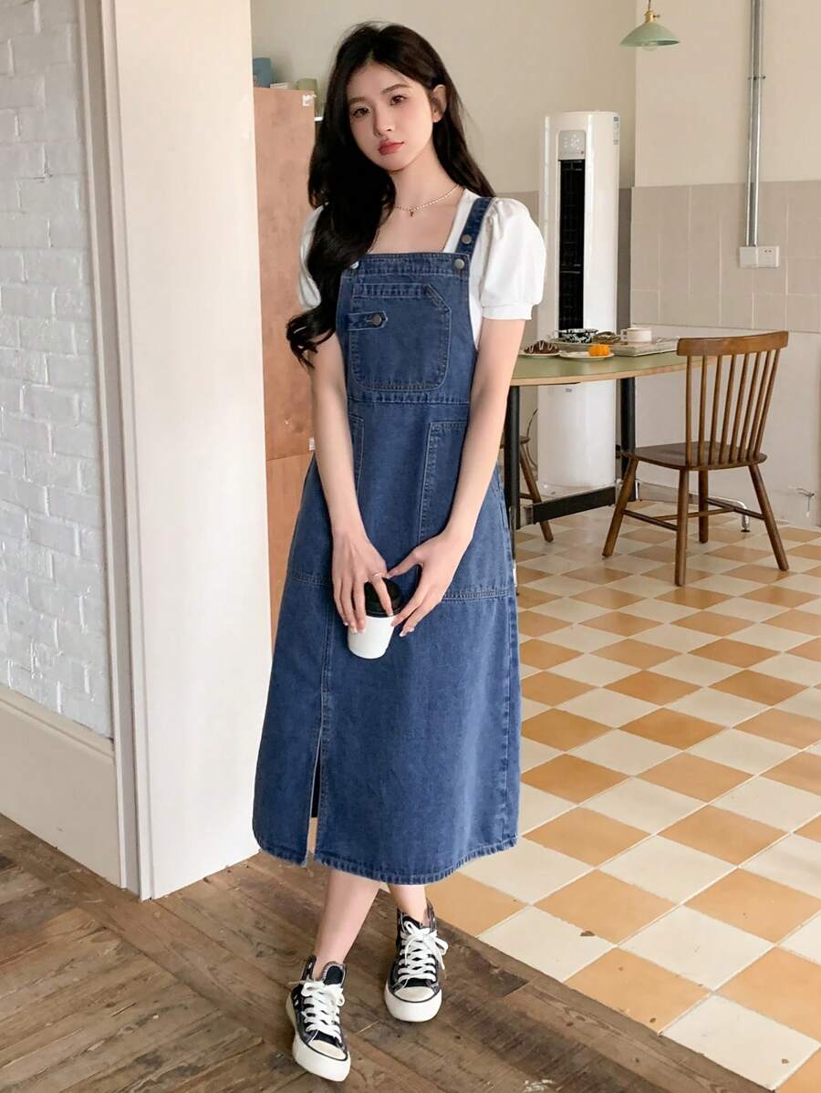 DAZY Women's Denim Dress With Split Shoulder Straps Summer - Blue - View 1