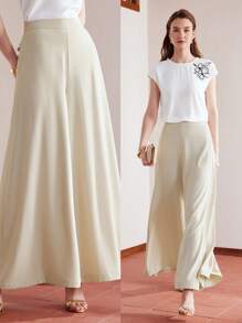 MOTF PREMIUM Pantalones Sólidos De Pierna Ancha - Albaricoque - Ver 1