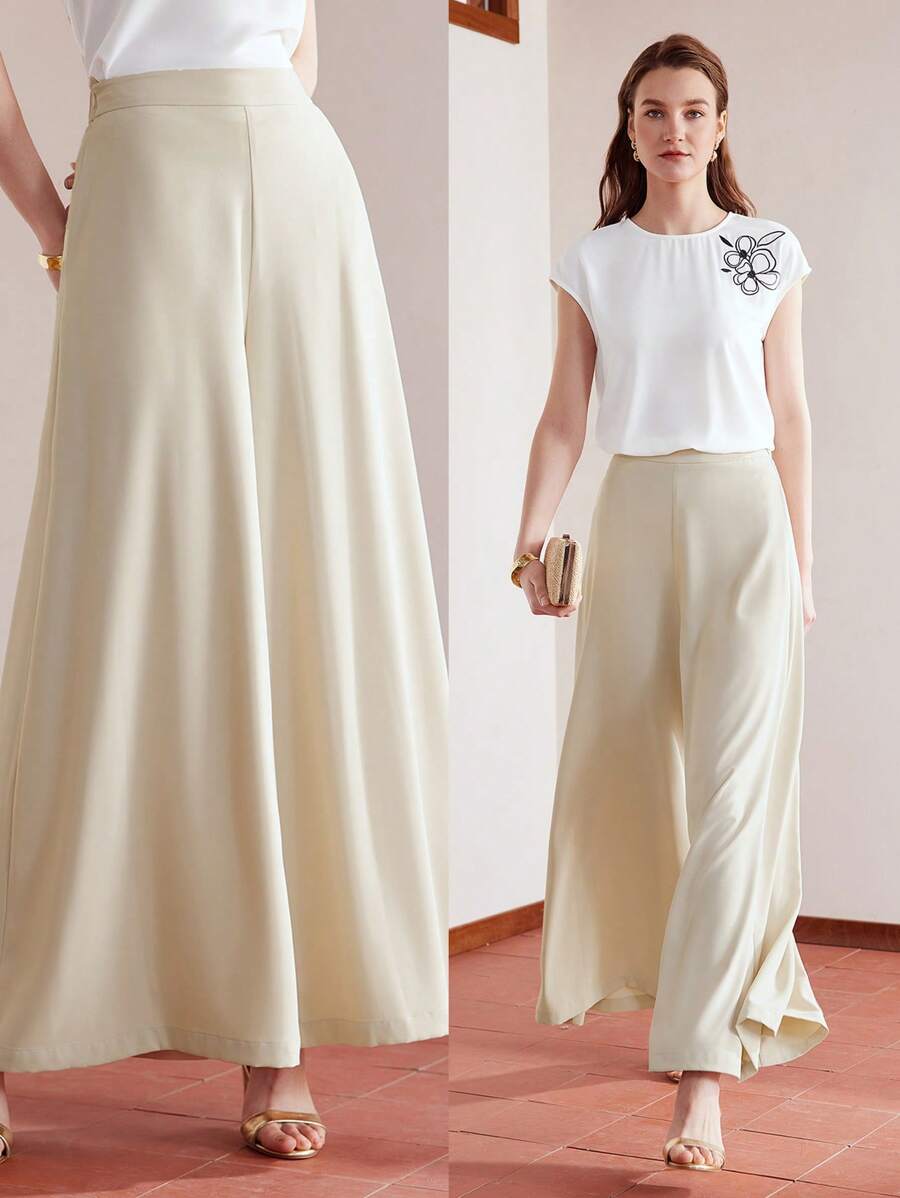 MOTF PREMIUM Pantalones Sólidos De Pierna Ancha - Albaricoque - Ver 1