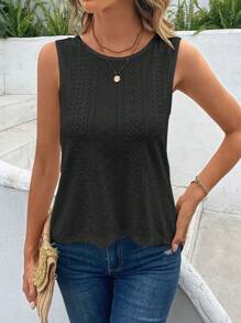 Breezaya Women's Solid Color Round Neck Backless Cross Hollow Out Fashionable Tank Top - Black - View 3