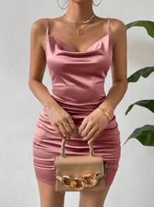Calvaya Vestido De Tirantes Plisado Con Cuello De Solapa Para Mujeres