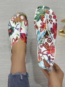 New Spring Summer Bohemian-Style Floral-Stitched Buckle Women's High-Heeled Platform Sandals With Pu Sole (Small Hole Design) - Random Color Valentines,Travel Essential - White - View 4