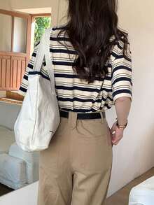 隨機條紋印花下垂肩短袖t恤