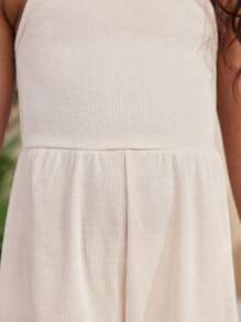 SHEIN Young Girl's Spring/Summer Knitted Solid Color Jumpsuit With Spaghetti Strap For Vacation Or Leisure