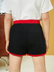 HARRY POTTER X SHEIN Chica Joven Pantalones Cortos De Delfines Impresos Con Cintura Elástica Y Emblema