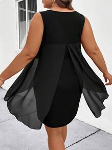 Celure Plus Size Solid Color Lace Splicing Wrapped Sleeveless Dress