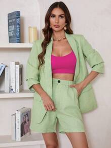 Aveloria Women's Shawl Collar Long Sleeve Blazer Jacket And Shorts Set