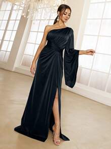 Missord 女式喇叭袖伴娘礼服，超长款，单肩