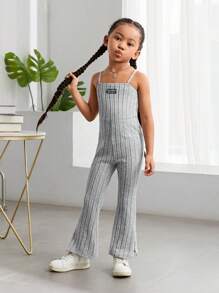 SHEIN Young Girl Street Style Solid Knit Jumpsuit With Spaghetti Straps For Spring And Summer - Light Grey - View 5