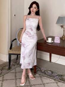 DAZY Women's Tie-Dye Spaghetti Strap Dress Prom Dress Sundress - Mauve Purple - View 4
