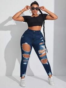 SHEIN SXY Women's Plus Size Distressed Skinny Jeans
