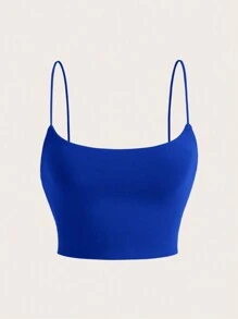 SHEIN EZwear Summer Solid Crop Grey  Cami Slim Fit Base Top - Royal Blue - View 1