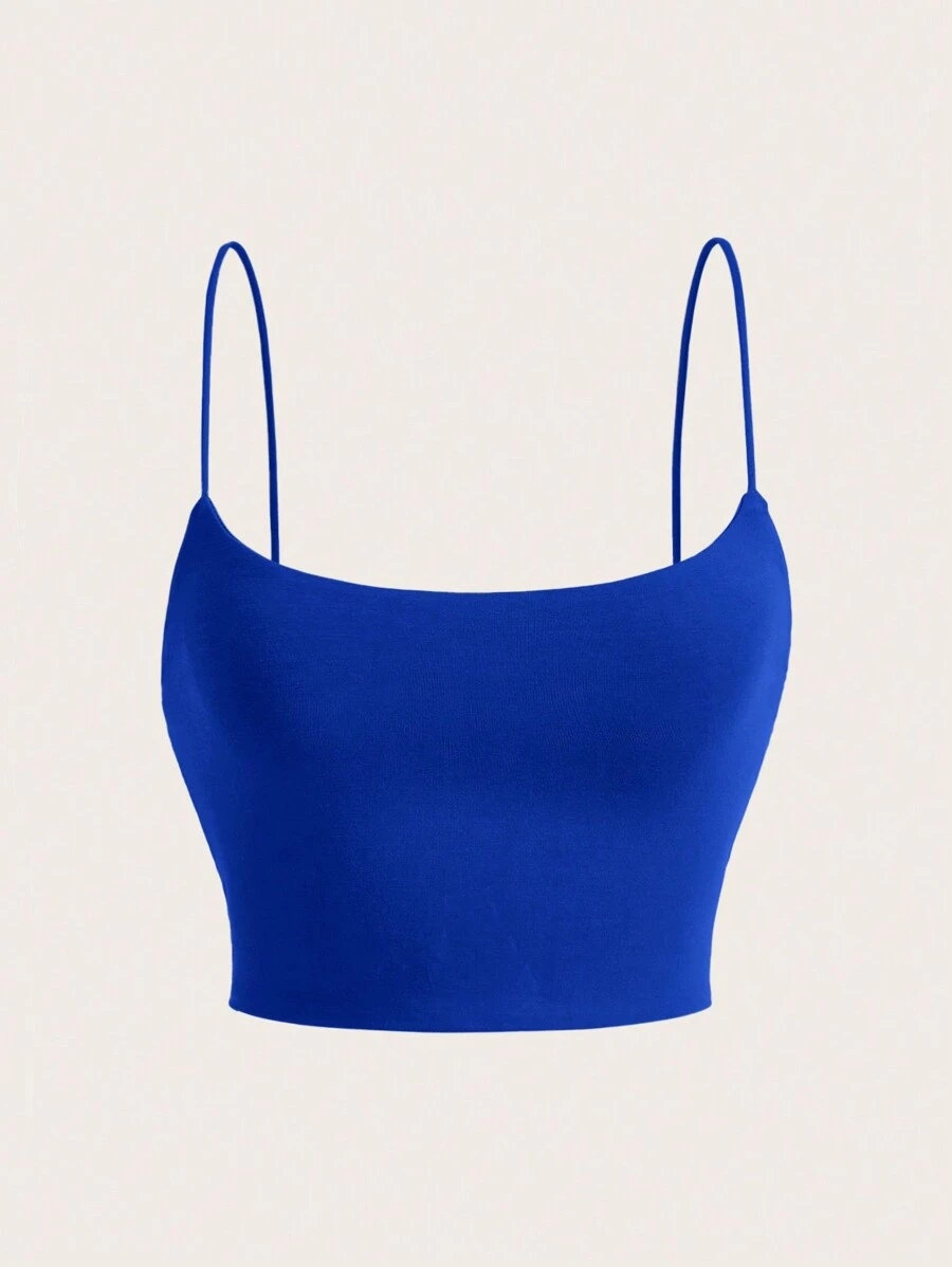 SHEIN EZwear Summer Solid Crop Grey  Cami Slim Fit Base Top - Royal Blue - View 1
