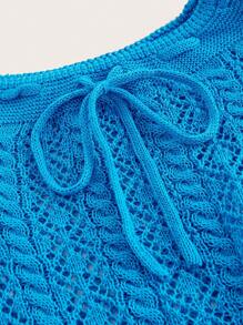 Slaydiva Women's 2024 New Knitted Woolen Lattice Texture Twisted Rope Belt Bodycon Mini Skirt With Hollow Out Pattern