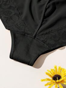 Contrast Lace Mesh Panel Scrunch Butt Shapewear Bodysuit - Black - View 8