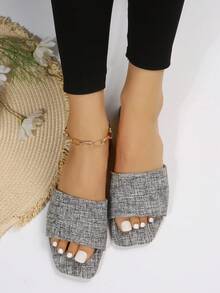 2024新款女士帆布拖鞋,戶外沙灘拖鞋,大尺碼 - 灰色 - 查看 2