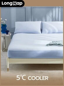 ChillTech 3pcs Premium Percale Ultra-Cooling Fiber Summer Knitted Fitted Sheet Set, High Q-max Value, Fitted Sheet*1, Pillowcase*2 - Blue - View 1