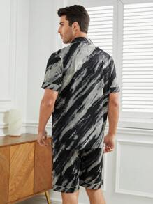 Men's Tie Dye Print Short Sleeve Shirt And Shorts Homewear Set