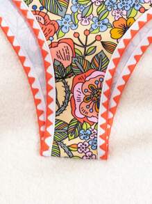 SHEIN Swim Summer Women's Tropical Plant Print Bandeau Bikini Set, 2pcs - Multicolor - View 4