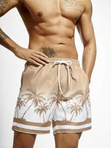 Manfinity KASUA Men's Palm Tree Printed Drawstring Waist Beach Shorts
