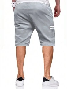 Manfinity Homme Men Striped Print Drawstring Waist Flap Pocket Cargo Shorts - Light Grey - View 2