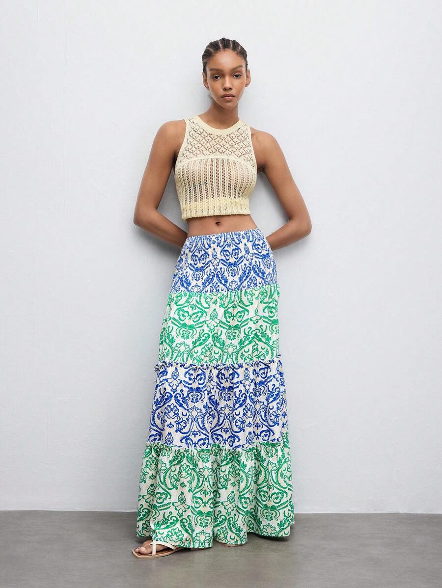 Maija Women's Floral Print Tiered Ruffle Hem Skirt, Suitable For Summer - Multicolor - View 1