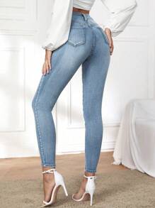 SHEIN Privé Ladies' Slim Fit Jeans With Pockets - Light Wash - View 2