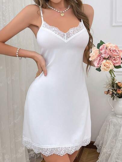 Kanten med Spaghetti Strap Pajama Sleepwear Dress view 6