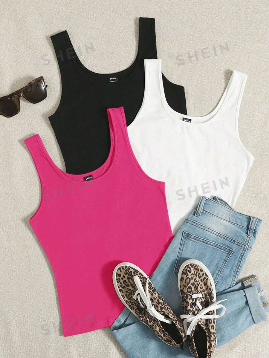Comfortcana Conjunto De 3 Tops De Tamaño Extra Grande Para Mujer Con Cuello Redondo Y unicolor