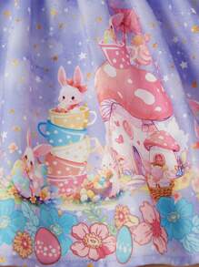 SHEIN Baby Girl's Cute Sleeveless Dress With Cartoon Starry Pattern And Lace Splicing - Mauve Purple - View 4