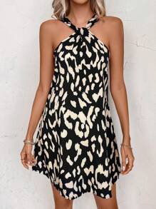 SHEIN VCAY Allover Print Halter Neck Dress