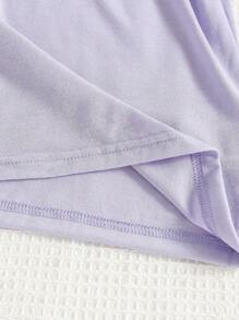 少女們可愛的休閒印花短袖t恤,有卡通和標語印花 - 淡紫色 - 查看 3