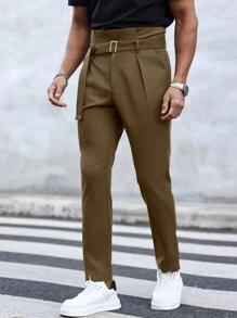 Manfinity Mode Men's Solid Color Trousers With Side Pockets - Brown - View 3