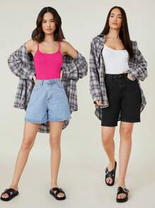 SHEIN BASICS 純色修身休閒背心 - 玫紅色 - 查看 4