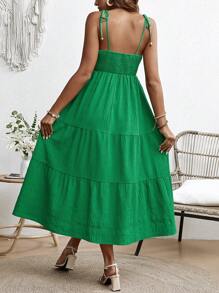 SHEIN Maternity Casual Cami Midi Dress With Shirred Tie Design - Green - View 2