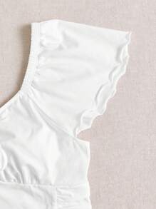 SHEIN Dreamara 大尺碼純色愛心領女士上衣 - 白色 - 查看 4