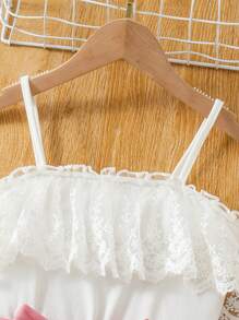 Tween-Mädchen Neckholder-Top mit Spitzenbesatz Einfarbig und Rock mit Rüschensaum, 2-teilig/Set