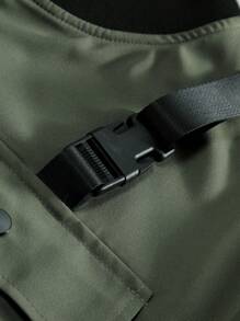 Manfinity Homme Nam Trang trí Nút Cargo Phong cách Cổ Đứng Áo khoác - xanh quân đội - Xem 3