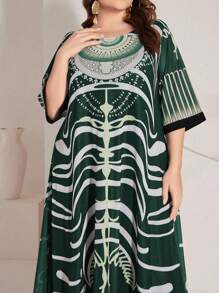 Mulvari Plus Size Graphic Print Arabic Style Dress