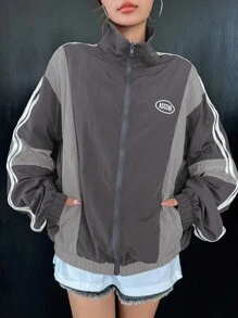 DAZY 女式字母印花拼色夹克，秋装